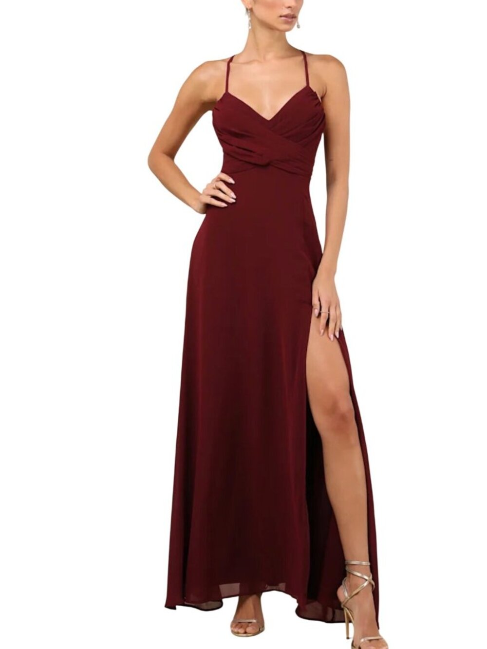 Lulus Event Ready Burgundy Backless Lace-Up Maxi Dress Sz SM Bridesmaid HOCO
